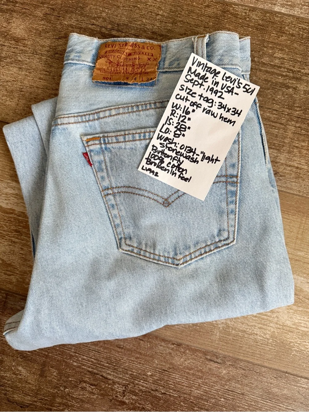 Vintage 1992 Levi's 501 Straight Leg Jeans Cut Off Raw Hem 34 X 28 Made in USA